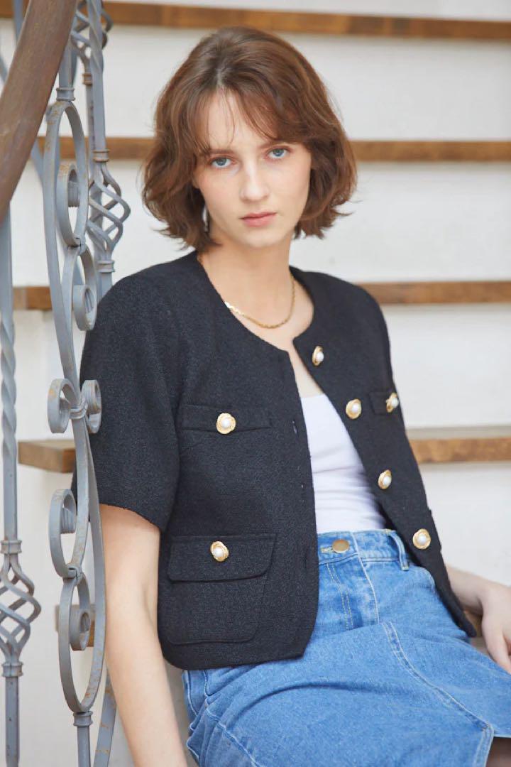 estella.k ノーカラー サマーツイード ジャケット エステラケー