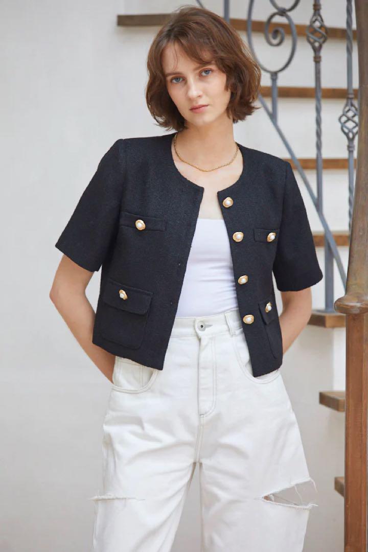 estella.k ノーカラー サマーツイード ジャケット エステラケー