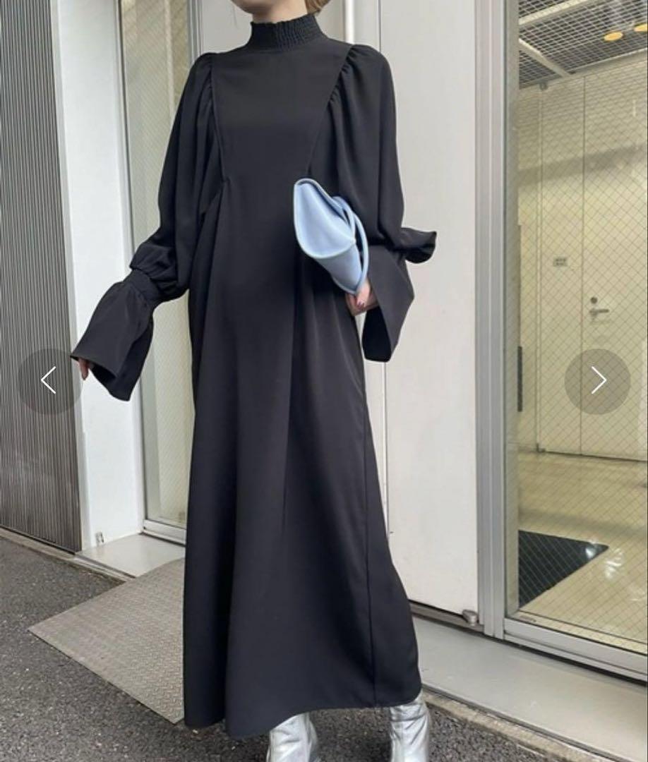 人気商品☺︎ UPPER VOLUME OVER DRESS モード マキシ丈 黒