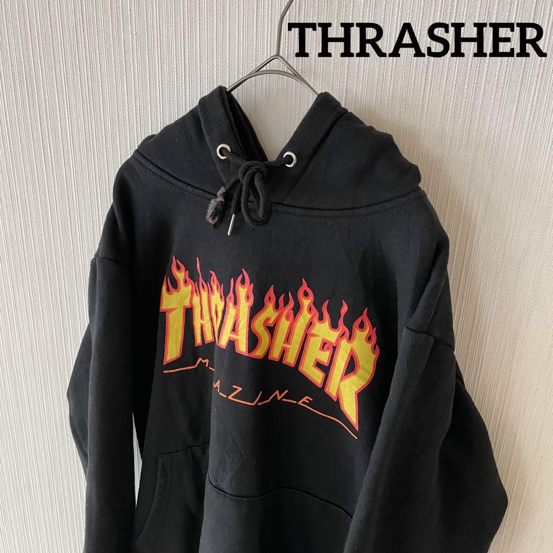 THRASHERスラッシャープルオーバーパーカーブラック黒メンズ長袖Mファイアー