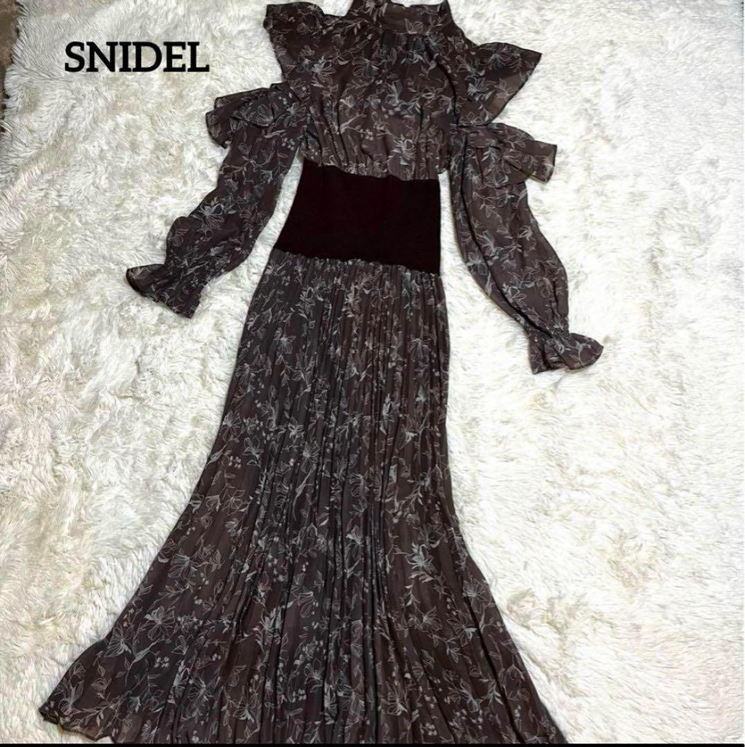 スナイデル★オープンショルダー ロングワンピース プリーツ ウエストリブ ロング