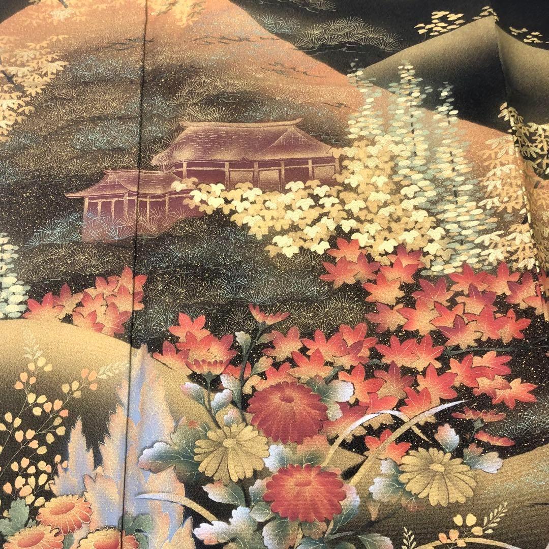 MK-1415 黒留袖 作家物 遠山に四季の花模様 金彩 - メルカリ