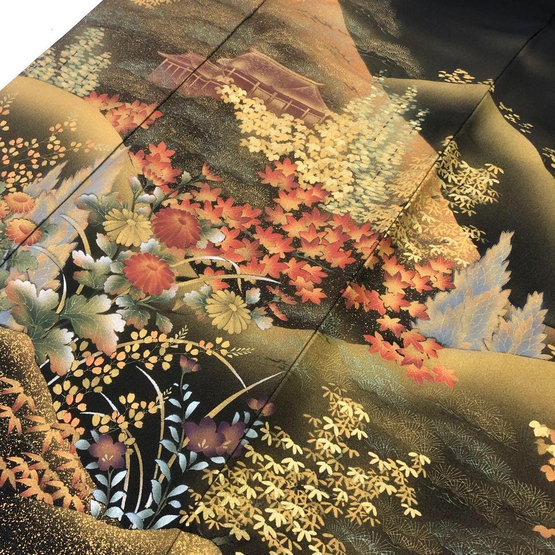 MK-1415 黒留袖 作家物 遠山に四季の花模様 金彩 - メルカリ