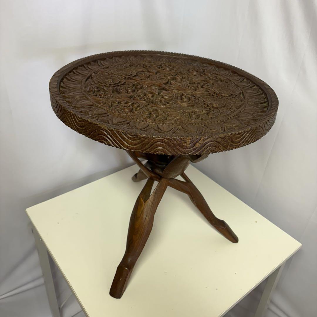 ヴィンテージ　折り畳み　木製木彫り本立て ユアサプライムス.com｜折れ脚 テーブル 105x55cm 八角形天板