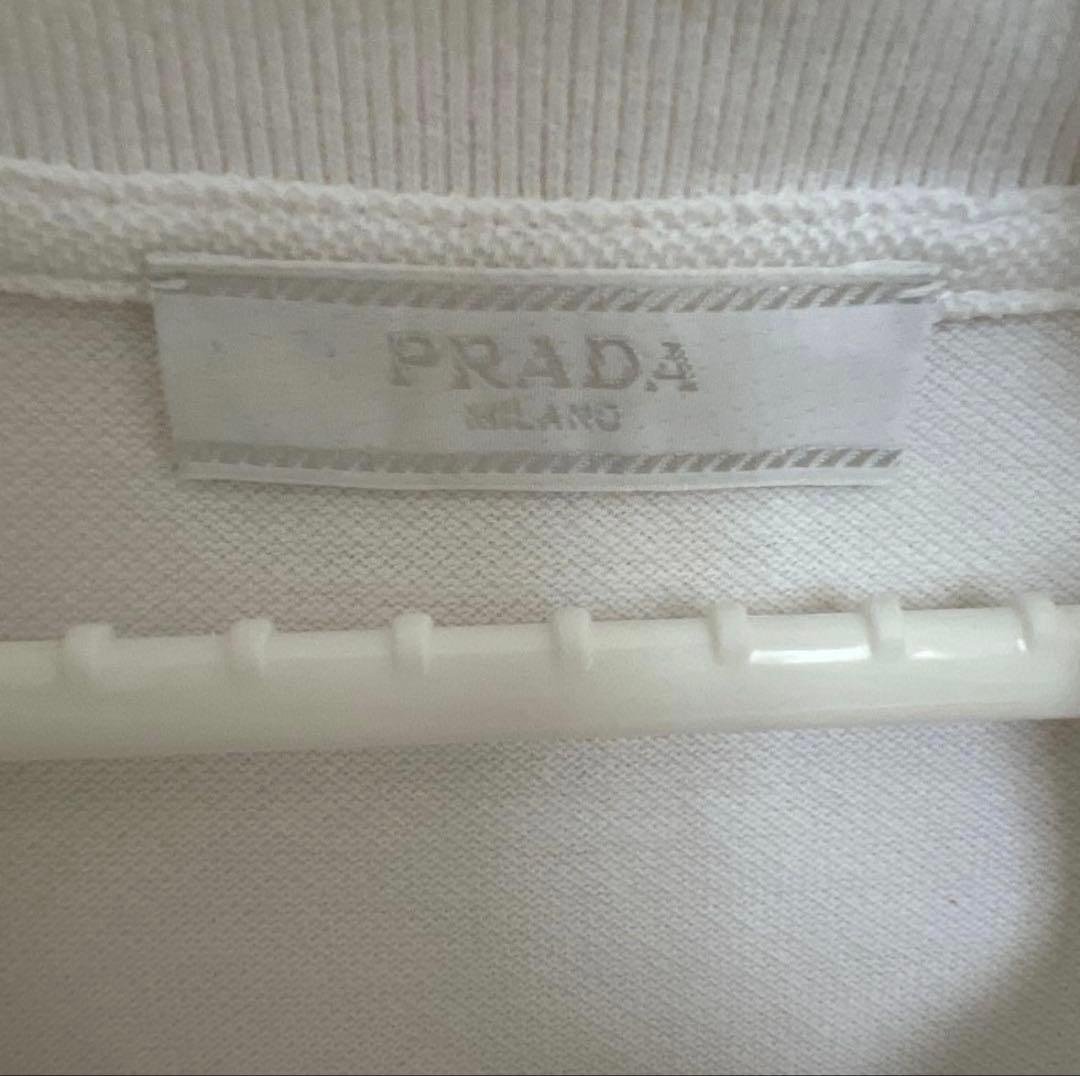 PRADA プラダ ホワイト ポロシャツ ストライプ付きMサイズM PRADA WWW_HOMU-JOURNEY_COM