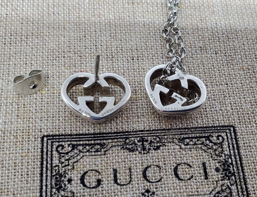 限定SALE低価 美品 GUCCI インターロッキングGハートシェイプ ピアス&ネックレスセット EZLGt-m69787336810 正規店新作