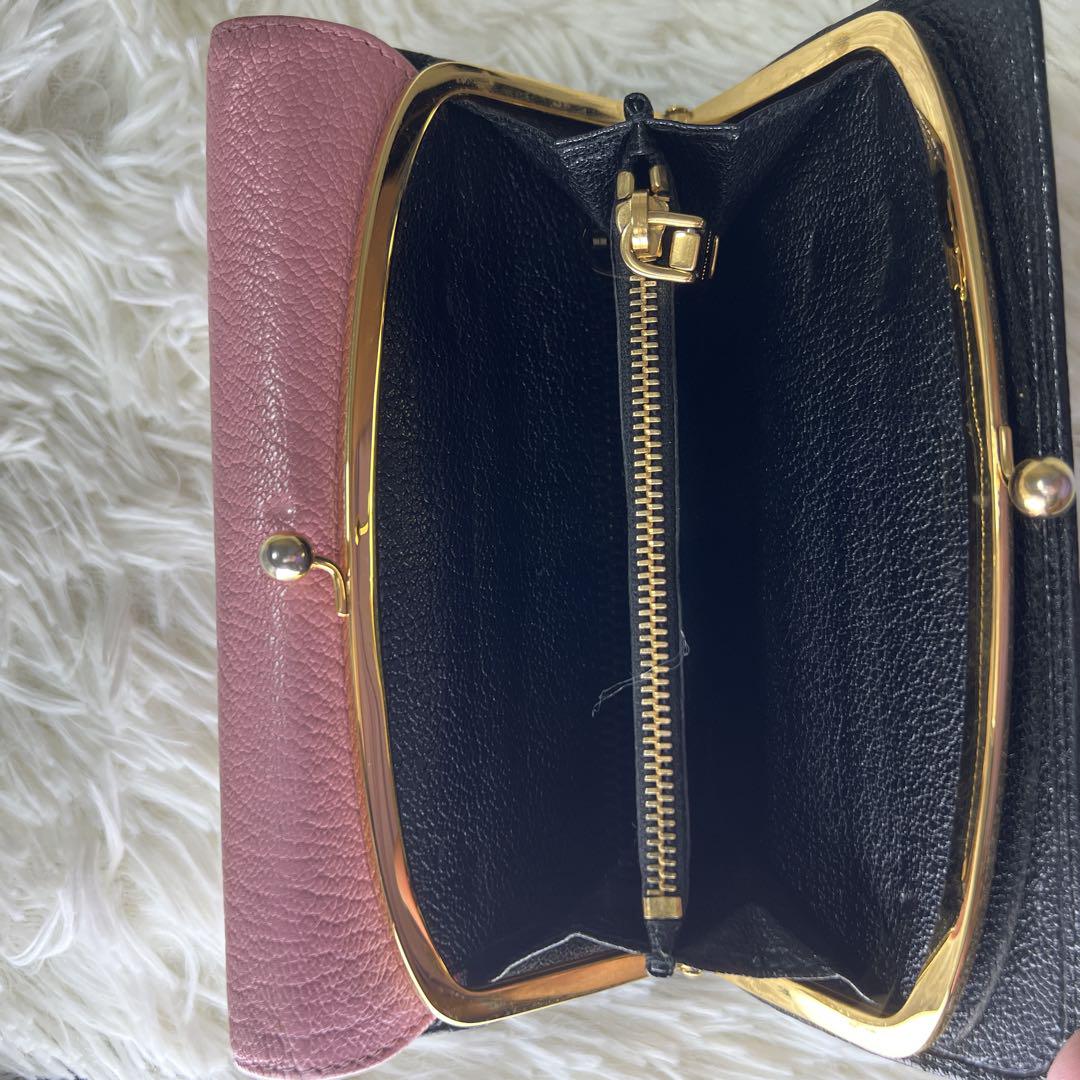 【美品】MIUMIU 三つ折り財布 がま口　ピンク ブラック