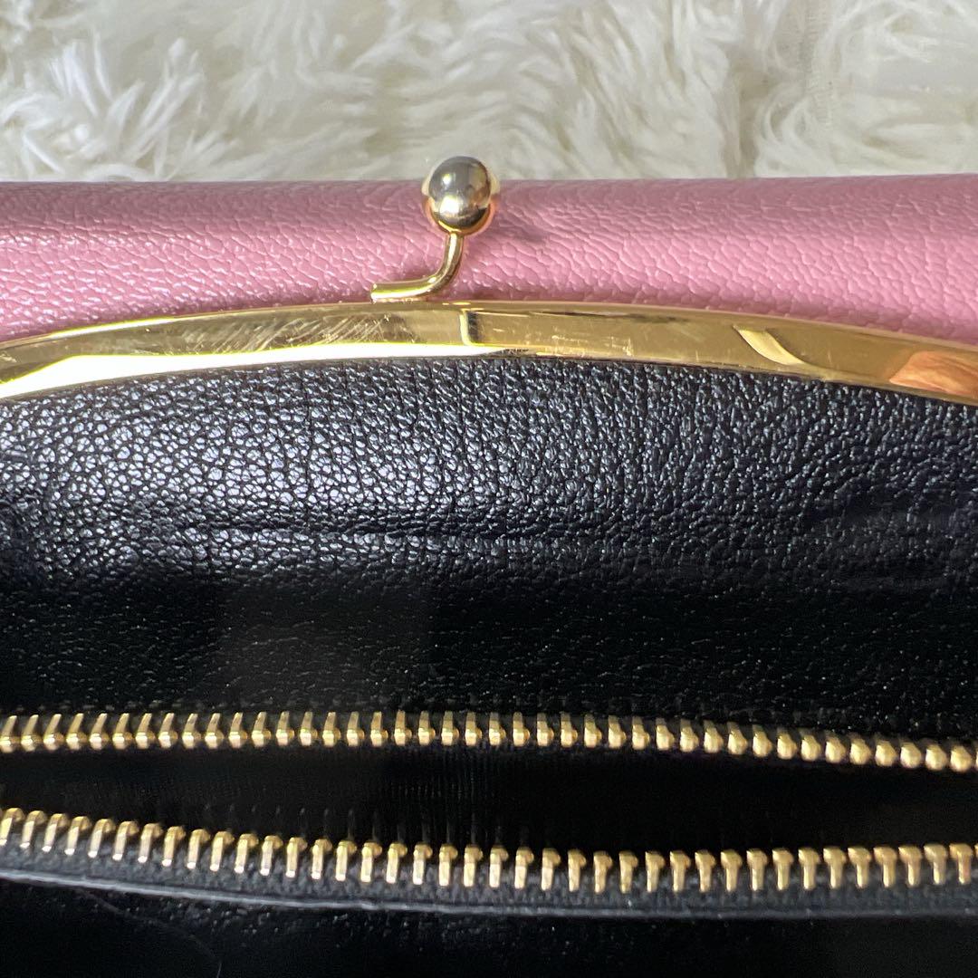 【美品】MIUMIU 三つ折り財布 がま口　ピンク ブラック