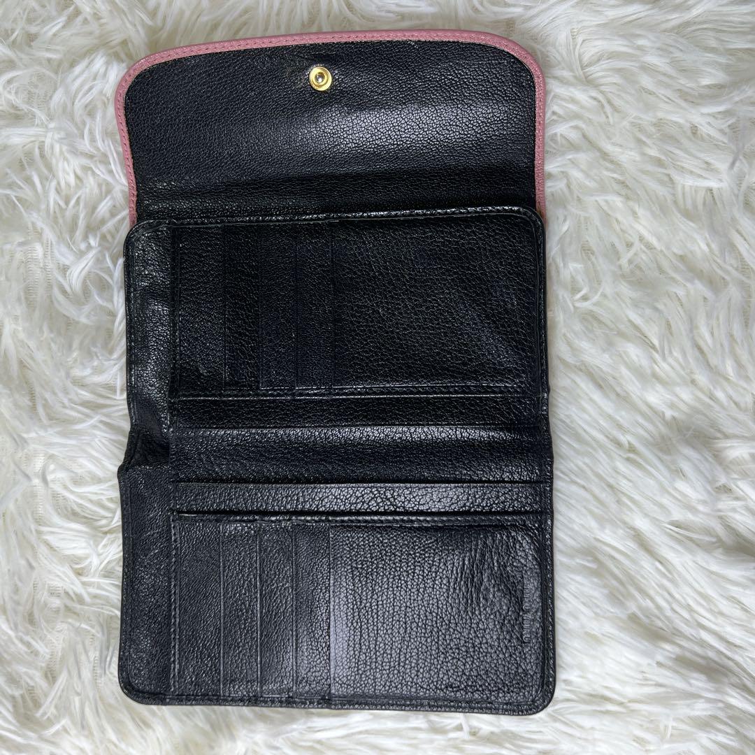 【美品】MIUMIU 三つ折り財布 がま口　ピンク ブラック