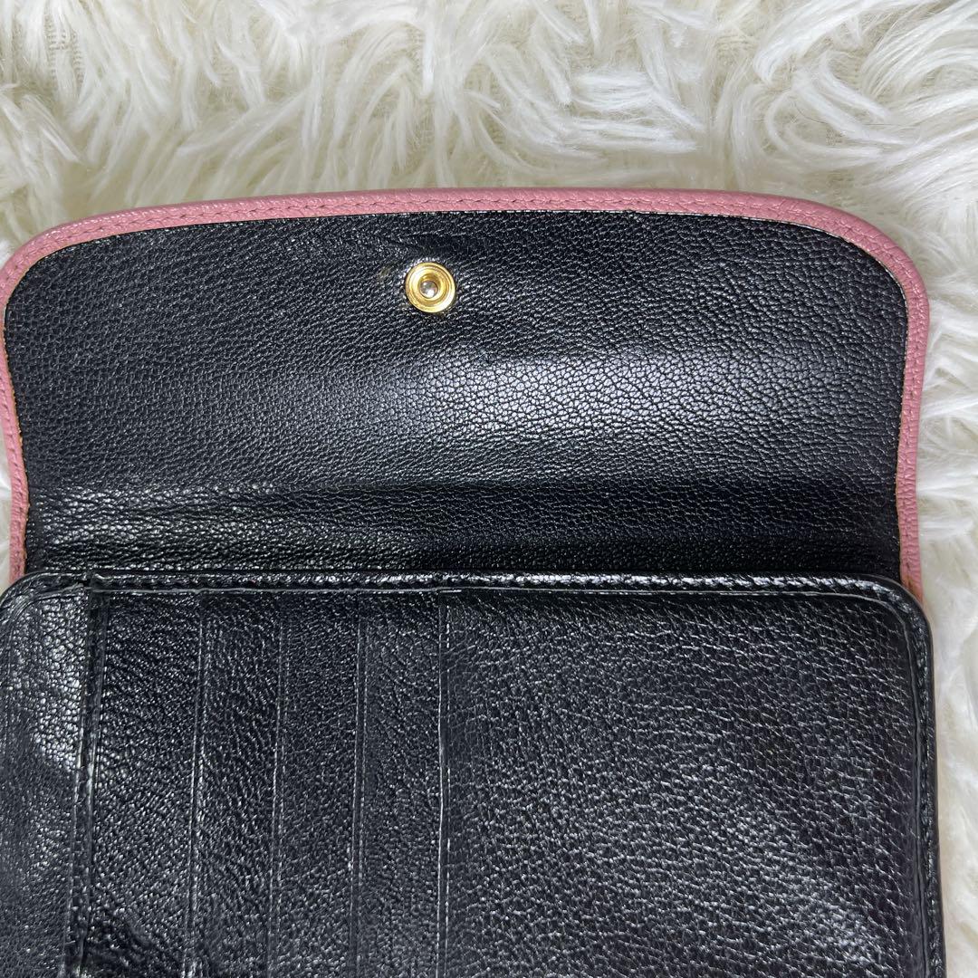 【美品】MIUMIU 三つ折り財布 がま口　ピンク ブラック