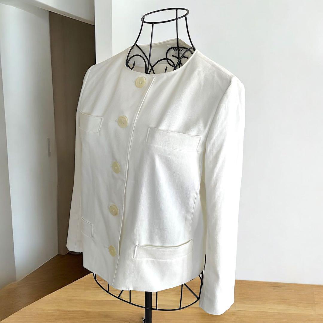 49AV.ジュンコシマダ コットンリネンノーカラージャケット 白 40 M相当