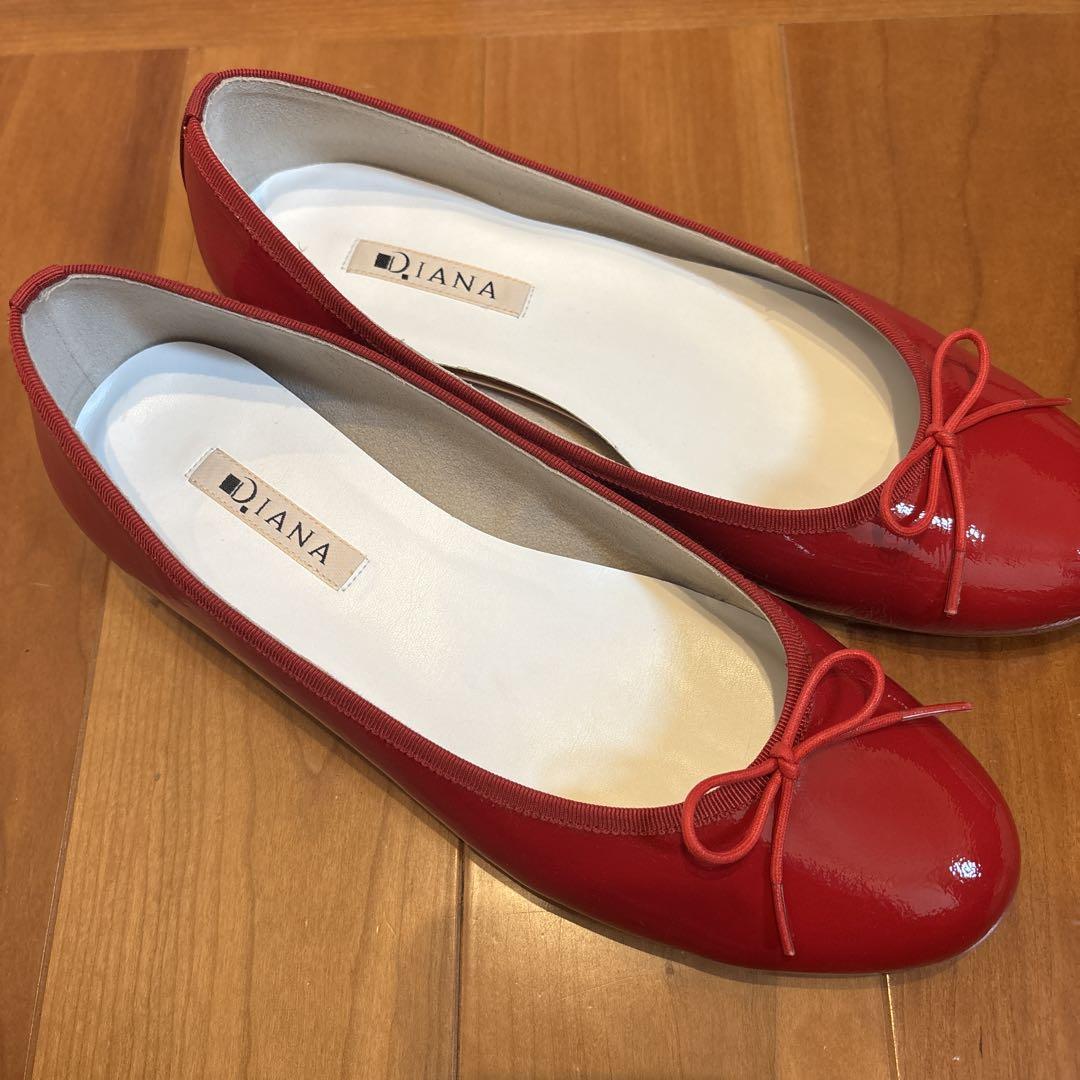 Diana 赤 リボン付きバレエシューズ 24.5cm