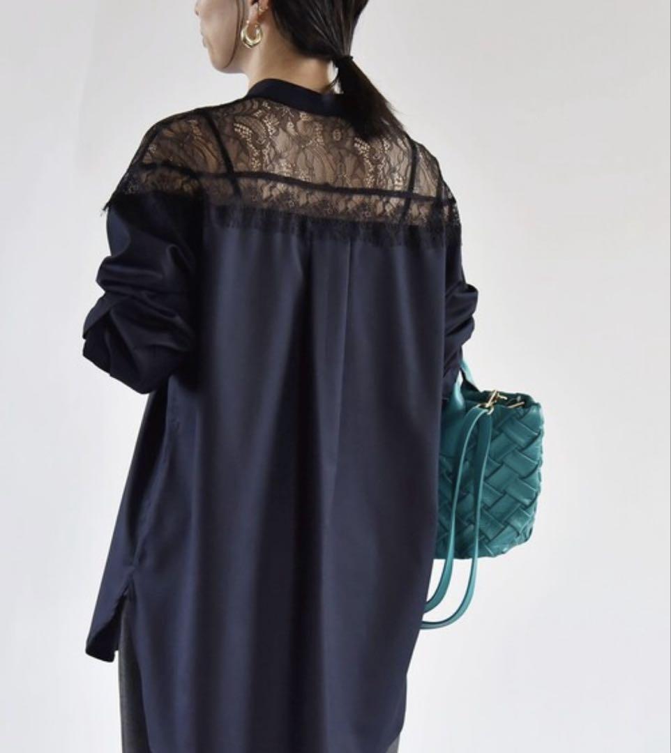 新品★quarancielウーステッド レースバンドカラーシャツ カランシエル