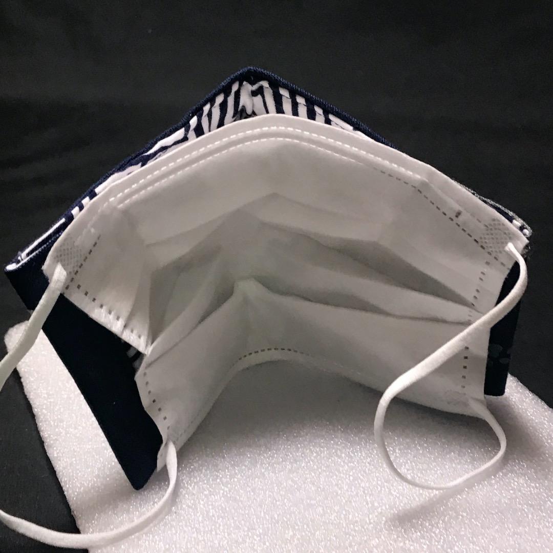 【猫柄紺色】ハンドメイド 大人用 立体 インナーマスク 手作り