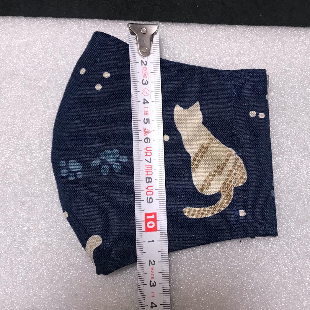 【猫柄紺色】ハンドメイド 大人用 立体 インナーマスク 手作り