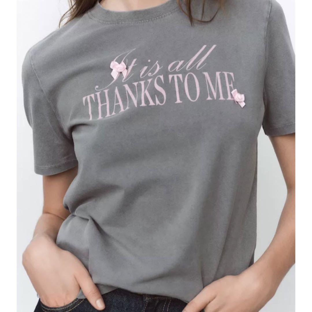 【ZARA未使用】テキストウォッシュ加工Tシャツ