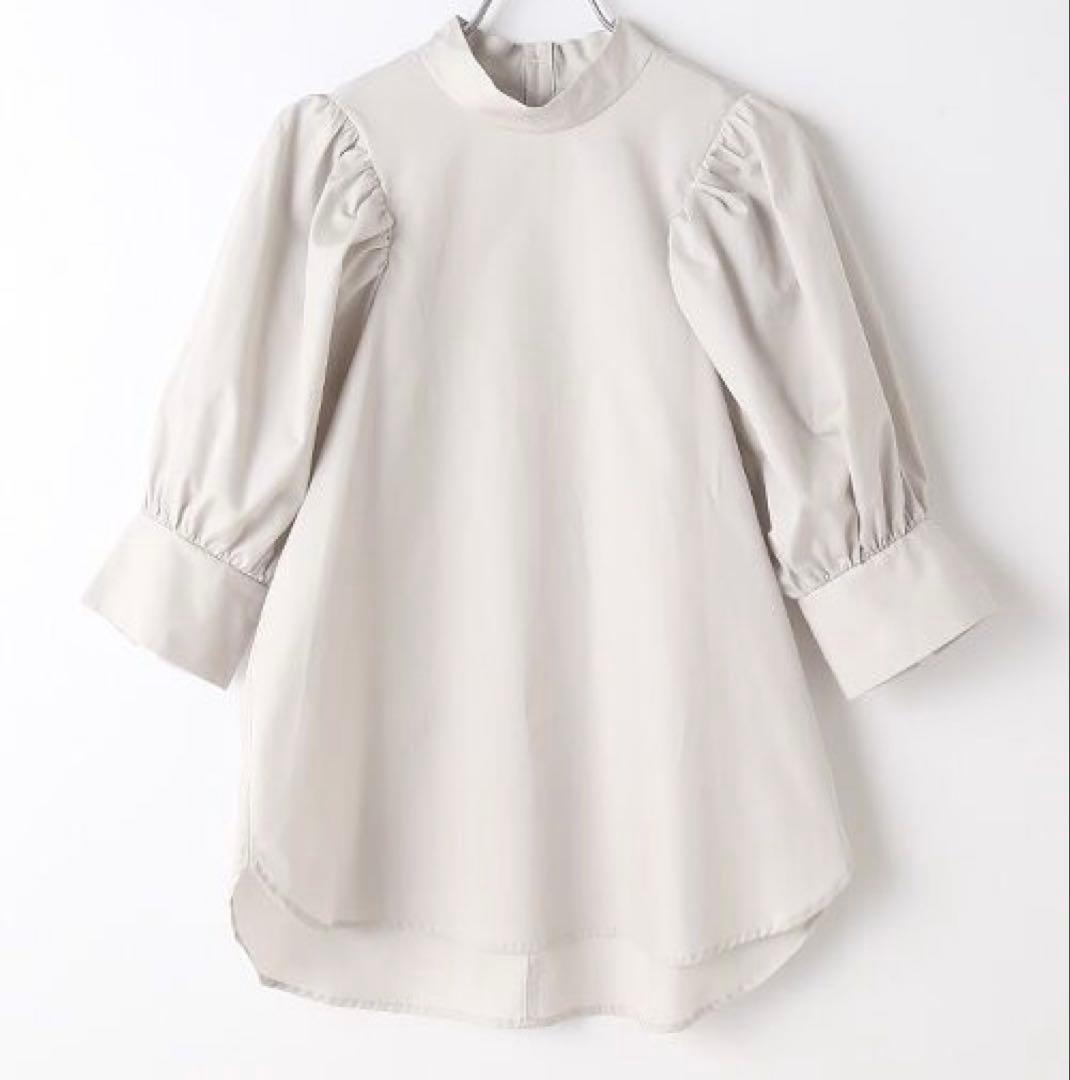 MIDIUMISOLID ミディウミソリッド♡ハイネックギャザースリーブブラウス