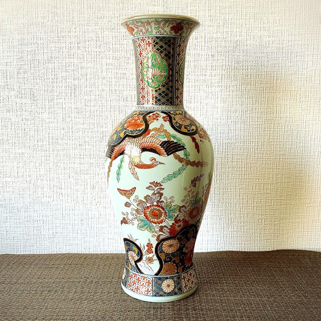 弥左衛門窯 赤絵花鳥 金彩鳳凰図 有田焼 古伊万里 飾り壺 花瓶