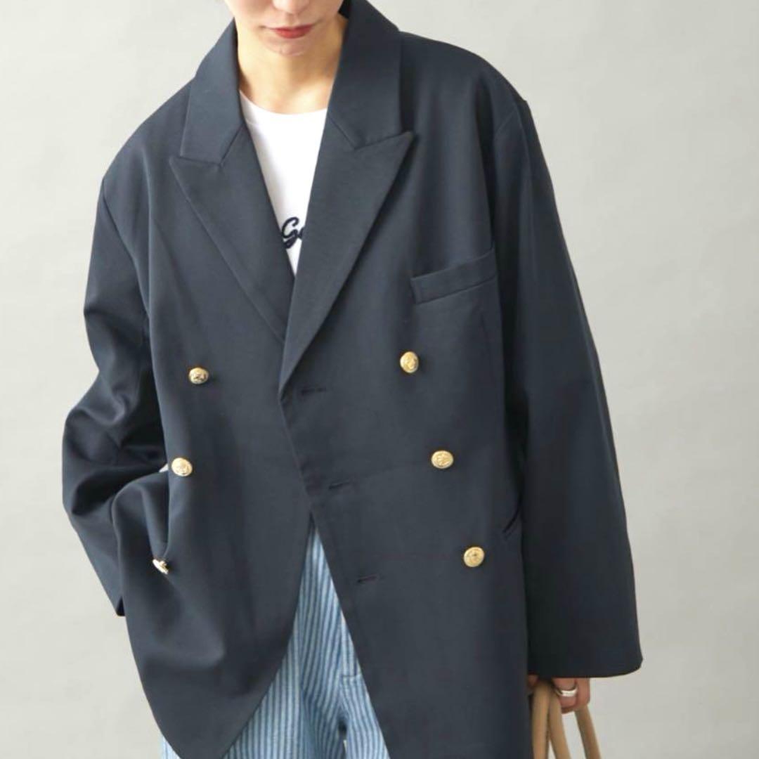 極美品　ゲバコ　紺ブレ　ダブルプレスト　ブレザー 40 L 大きいサイズ金ボタン