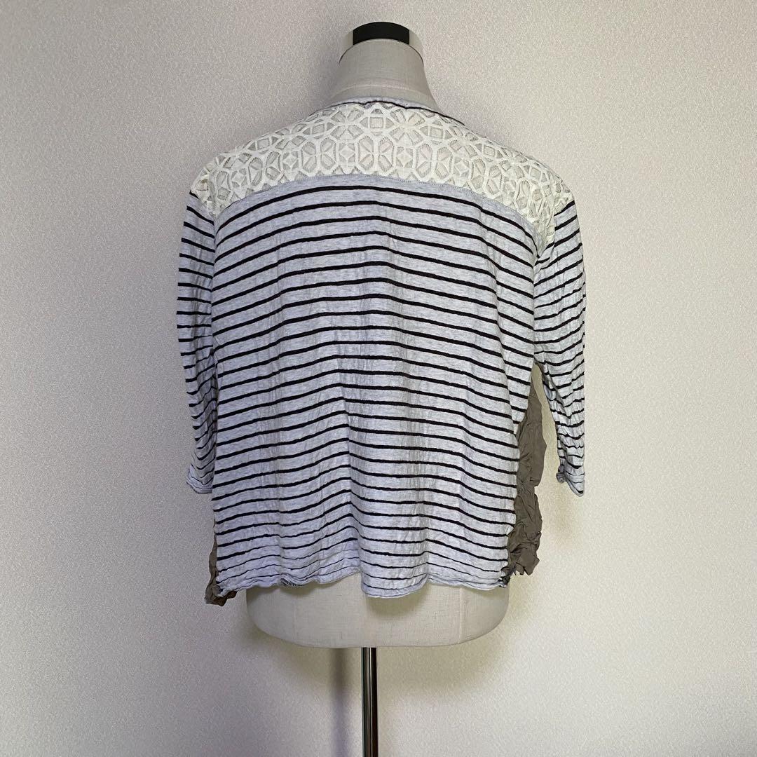 pas de calais 七分袖カットソー しわ加工 個性的 S 10101