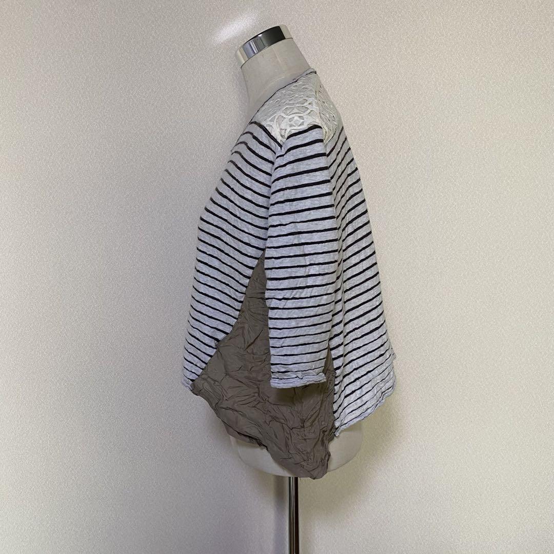 pas de calais 七分袖カットソー しわ加工 個性的 S 10101