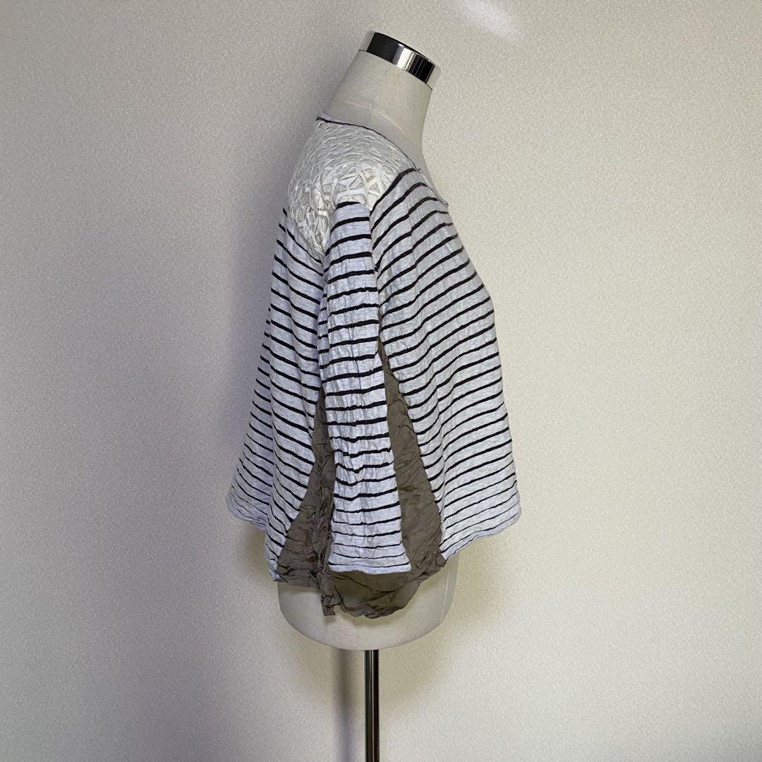 pas de calais 七分袖カットソー しわ加工 個性的 S 10101