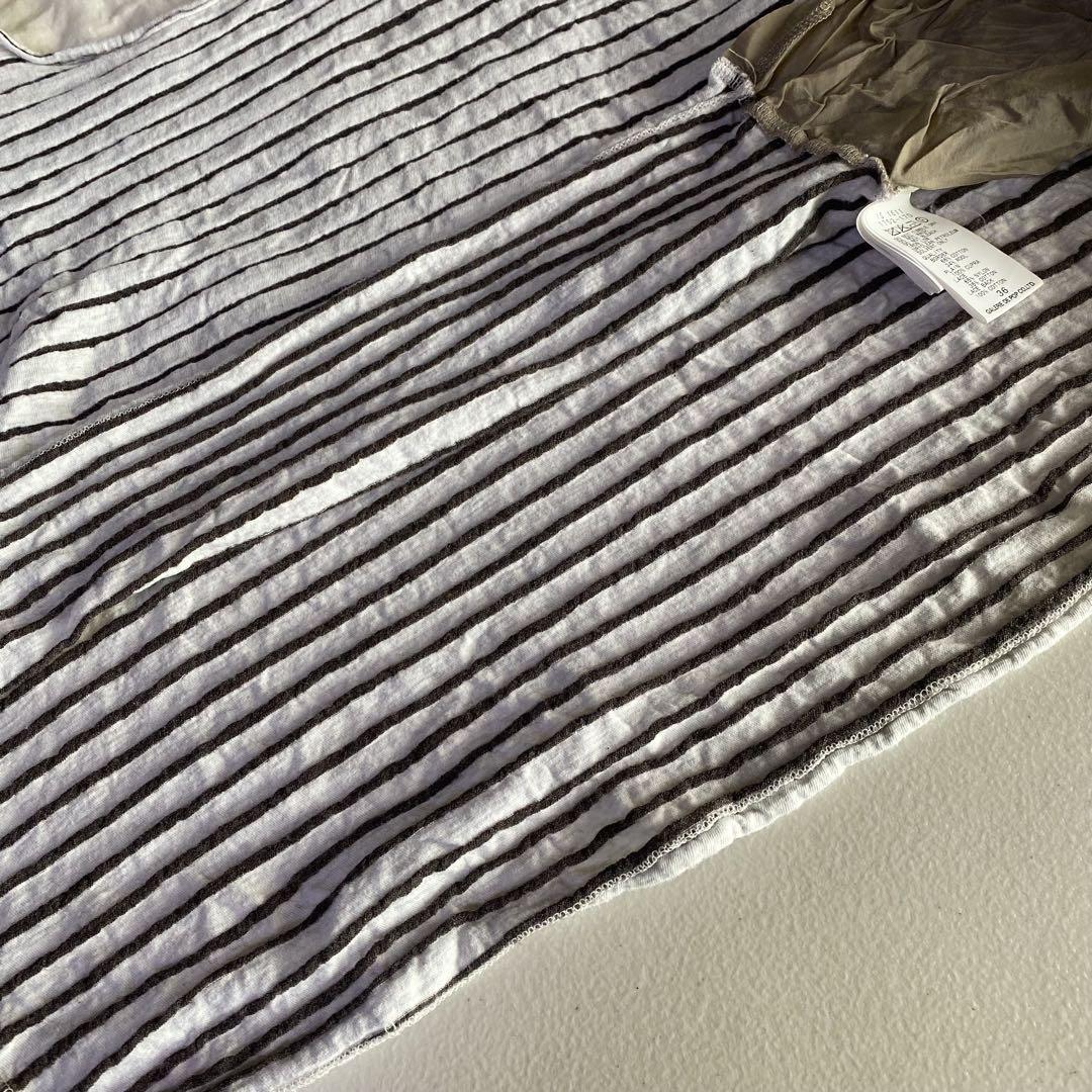 pas de calais 七分袖カットソー しわ加工 個性的 S 10101