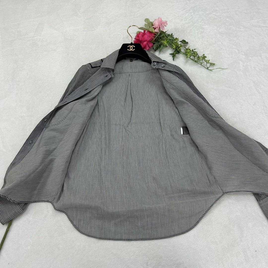 F419 美品 M 38 ロロピアーナ ストライプ シルク混 シャツ