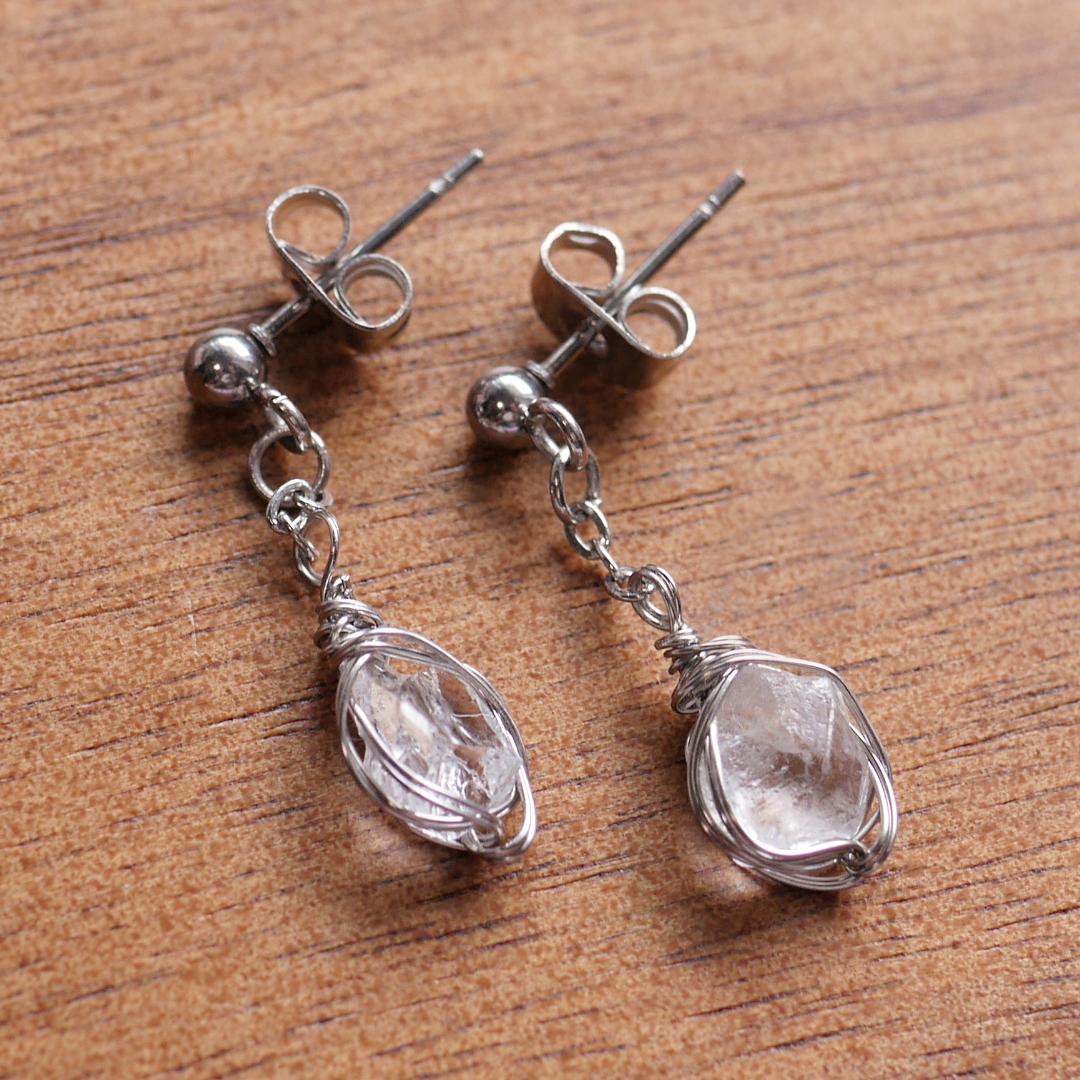 ピアス☆宝石質 ロシア産フェナカイト原石_220702 ピアス☆宝石質 ロシア産フェナカイト原石_220702