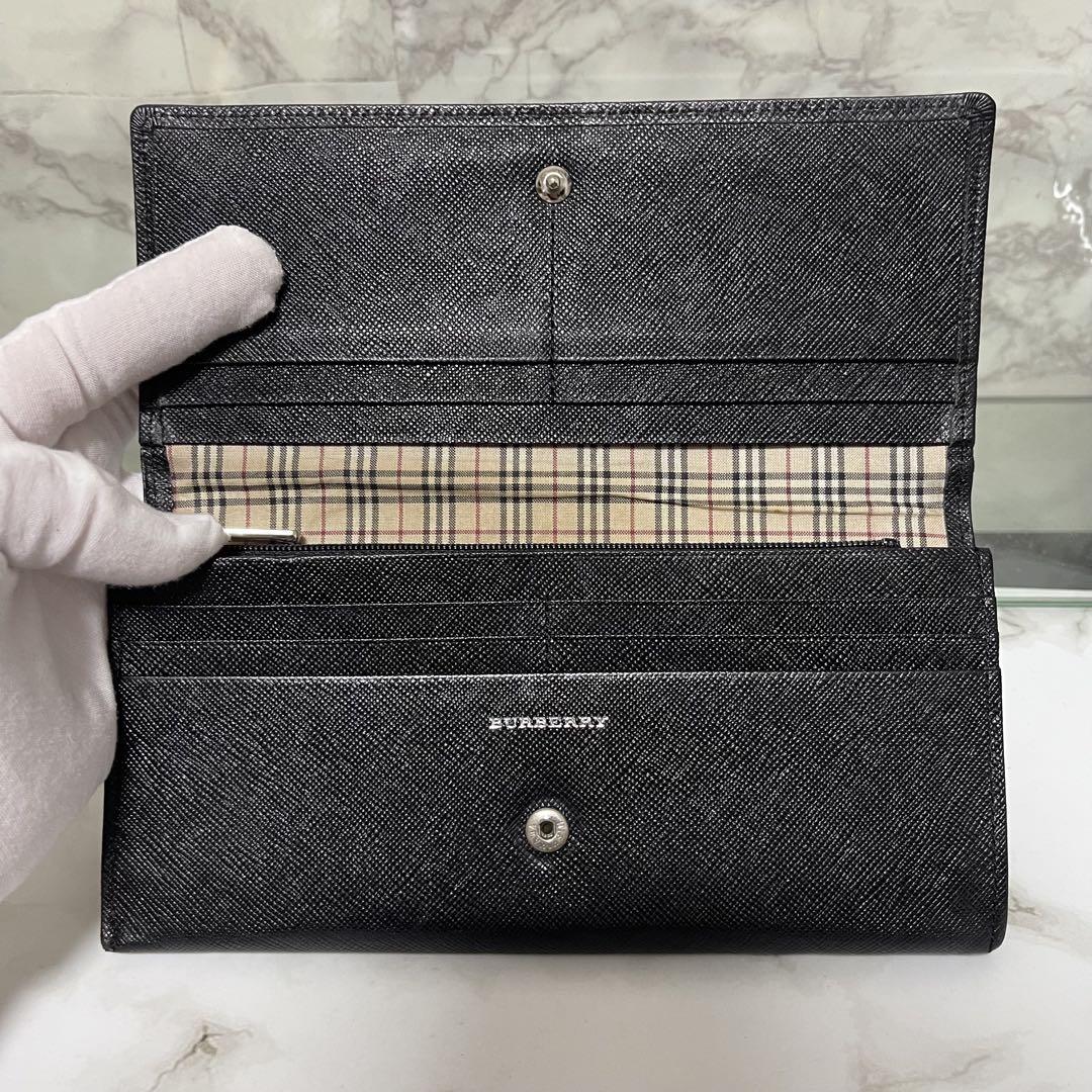 BURBERRY バーバリー 長財布 ブラック 黒 本革 レザー シルバー 銀