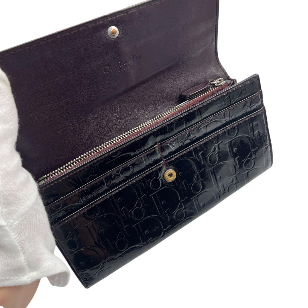 美品】Dior ディオール 長財布 エンボスロゴ エナメル ブラック