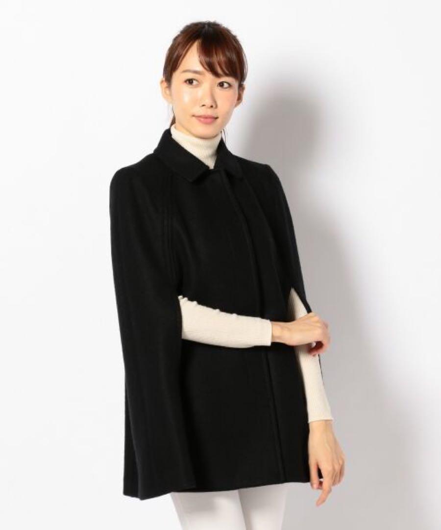 ★美品★ ICB 圧縮ウール ジャージー ケープ風コート　サイズ42　黒