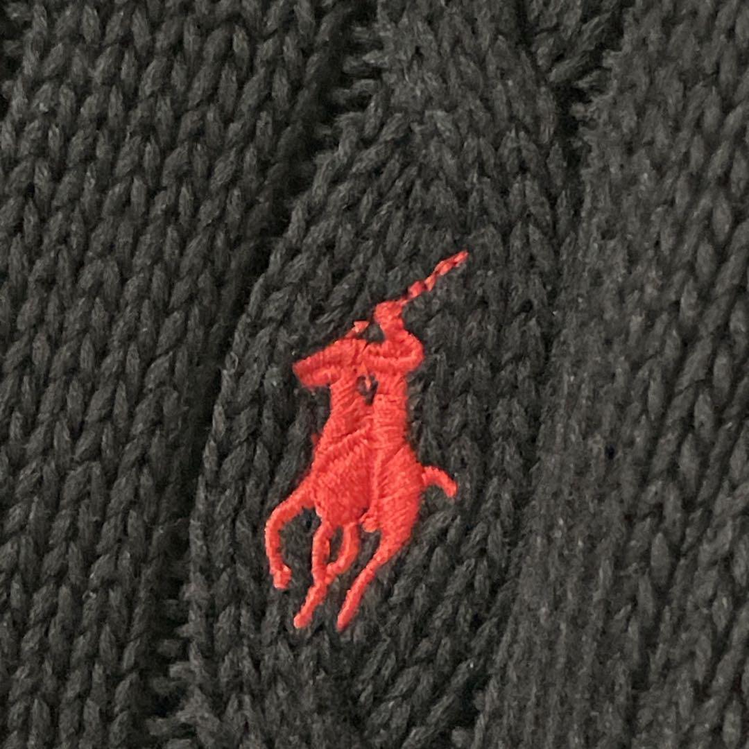 ポロラルフローレンpima cotton Ｖネックニット　ケーブル編み　ブラック