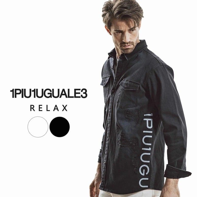 1PIU1UGUALE3 デニムジャケット ダメージ加工 ホワイトL 1piu1uguale3