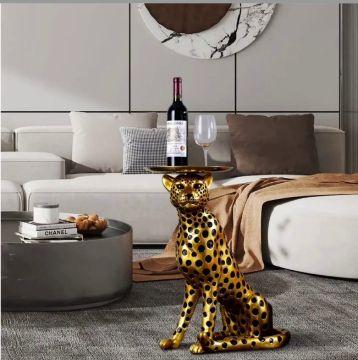 【新品未使用】テーブル 置物 ヒョウ ゴールド 豹 特大サイズ 金属テーブル付き 画像7