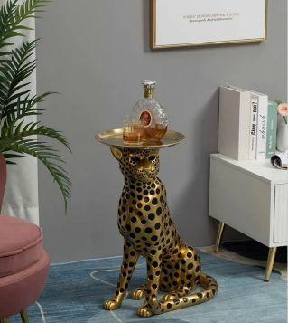 【新品未使用】テーブル 置物 ヒョウ ゴールド 豹 特大サイズ 金属テーブル付き 画像8