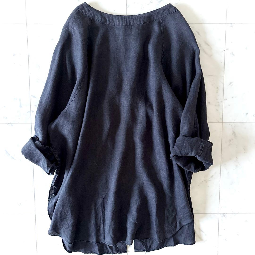 美品 ジャーナルスタンダードレリューム バックリボンリネンブラウス 洗える 黒