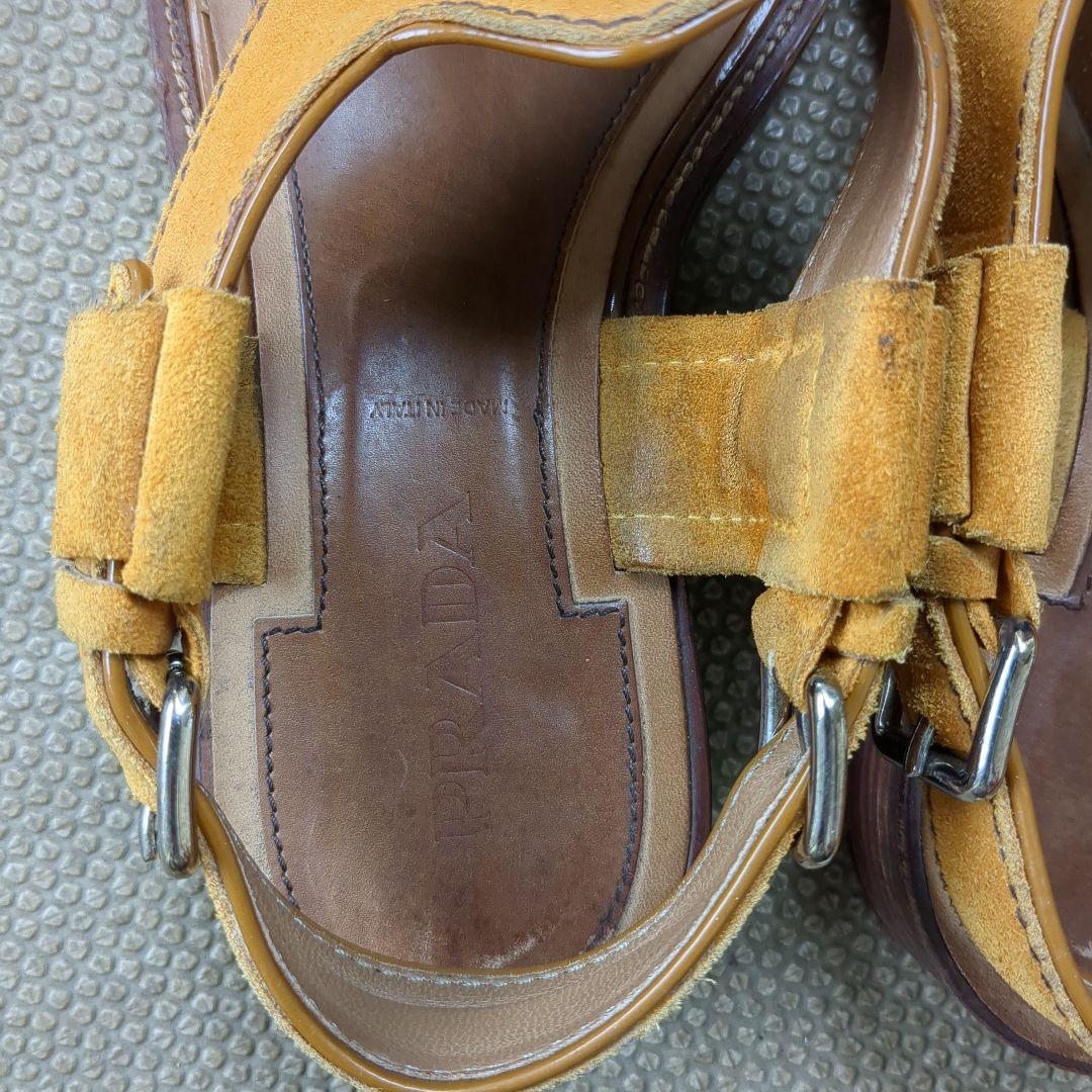 福袋 バースデイ イエロー PRADA スエード 38 サンダル 靴