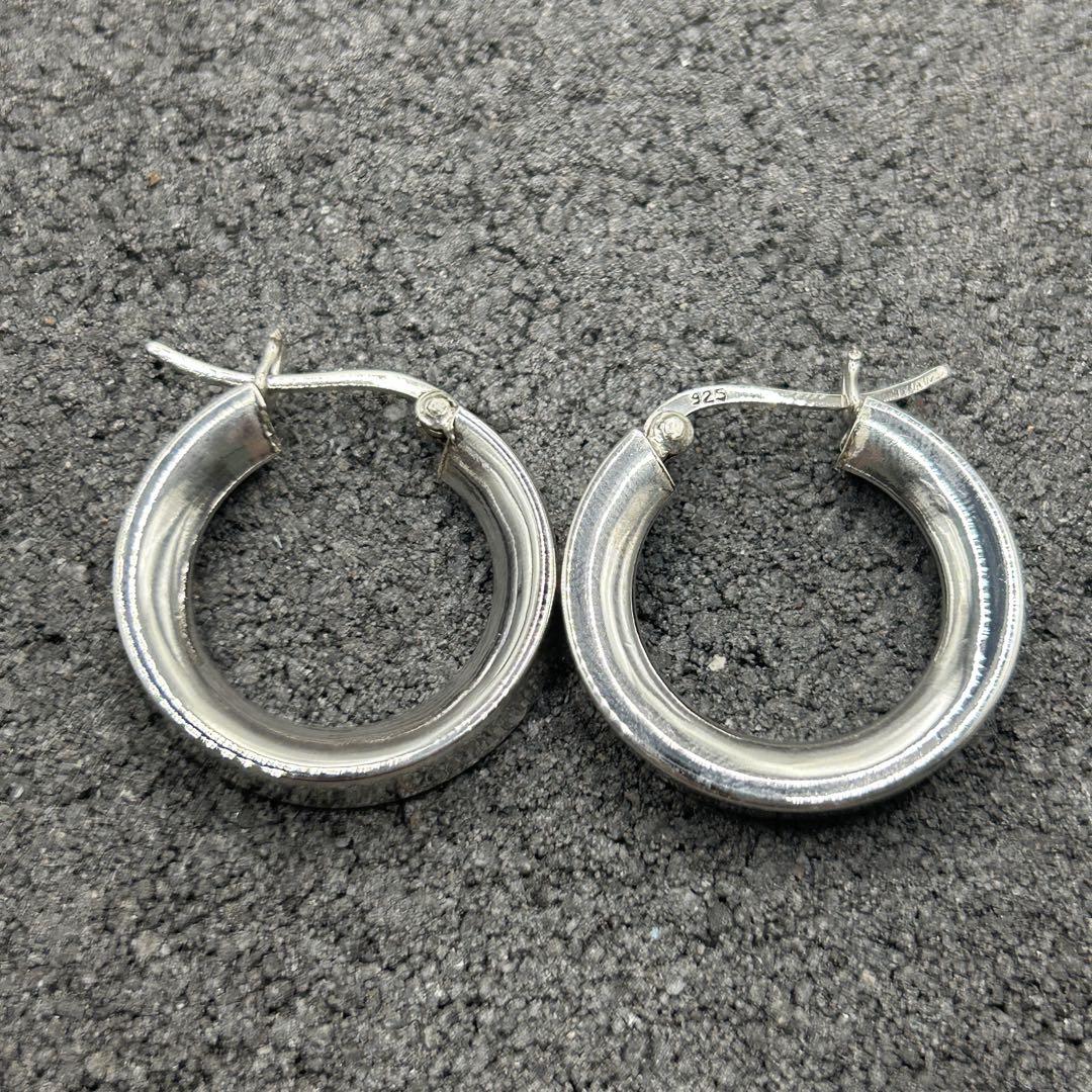 シルバー925 Silver ワイドフープピアス/軽研磨仕上げ/両耳