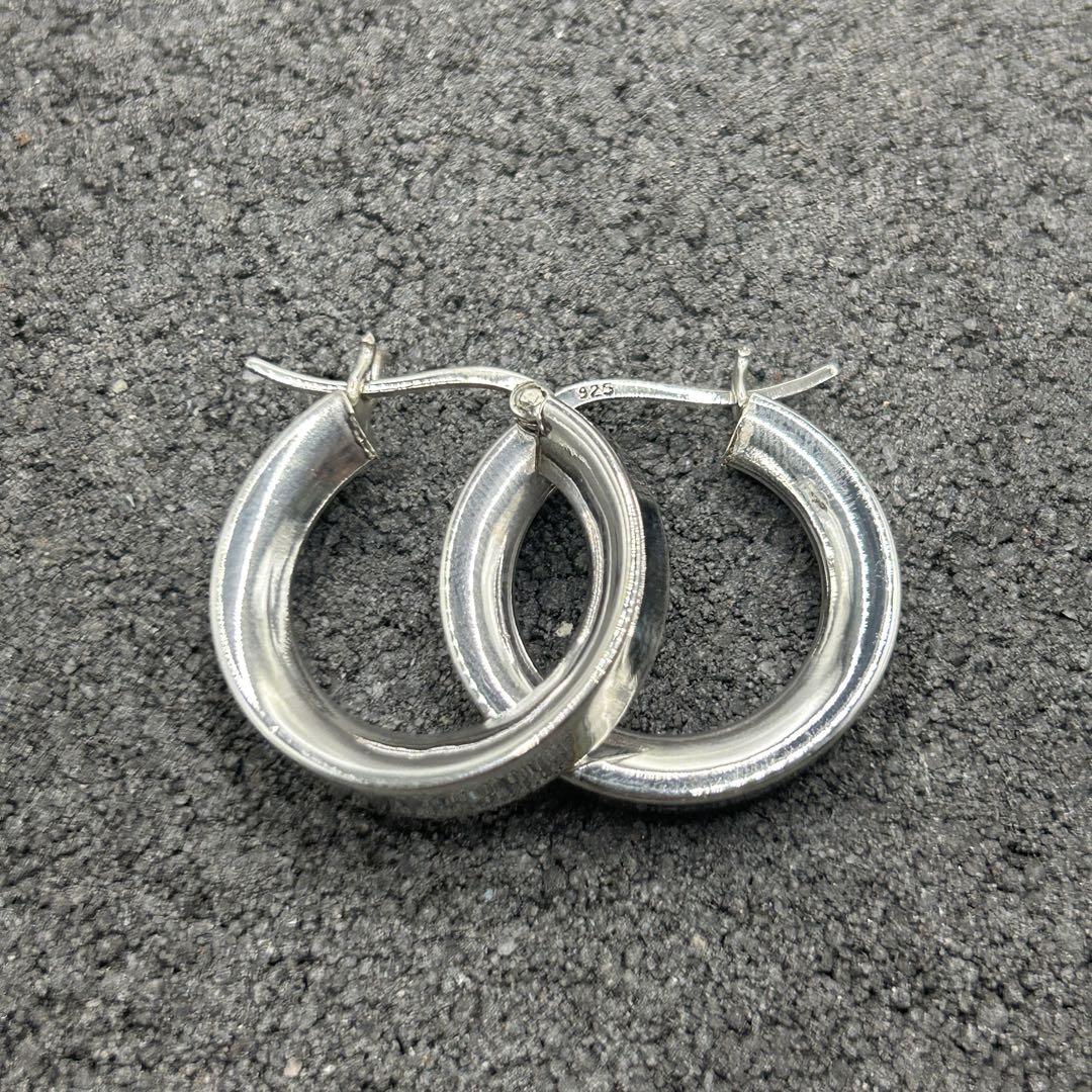 シルバー925 Silver ワイドフープピアス/軽研磨仕上げ/両耳