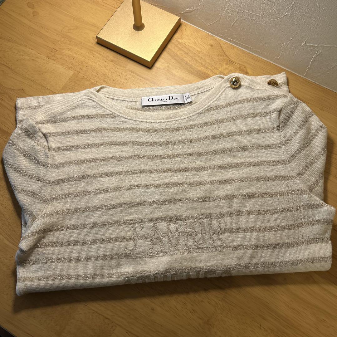 Christian Dior ボーダーニット アイボリー&ゴールド美品 - メルカリ