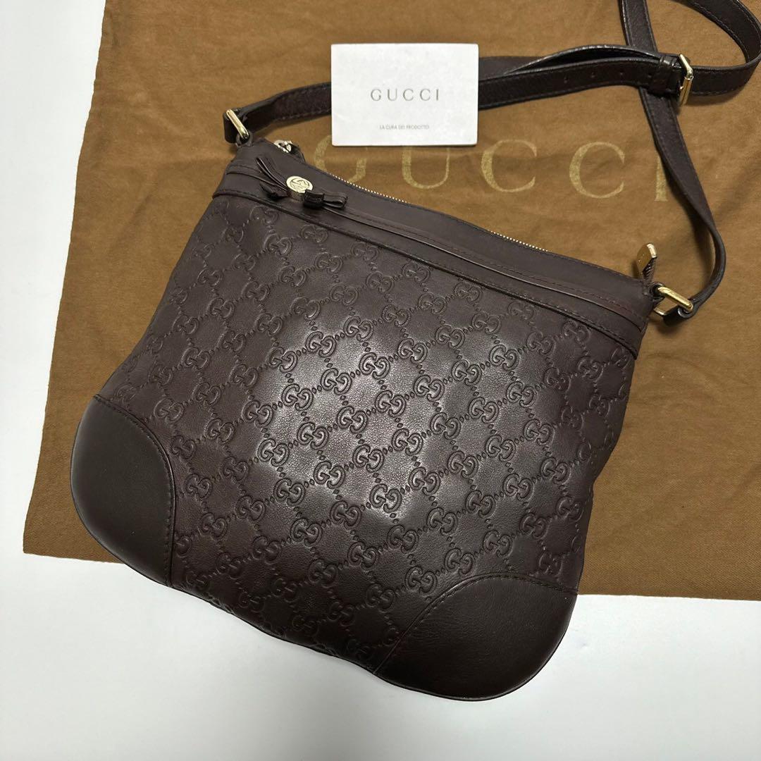 450【極美品】保存袋付　グッチ　GGシマレザー　プリンシー　茶　ショルダー