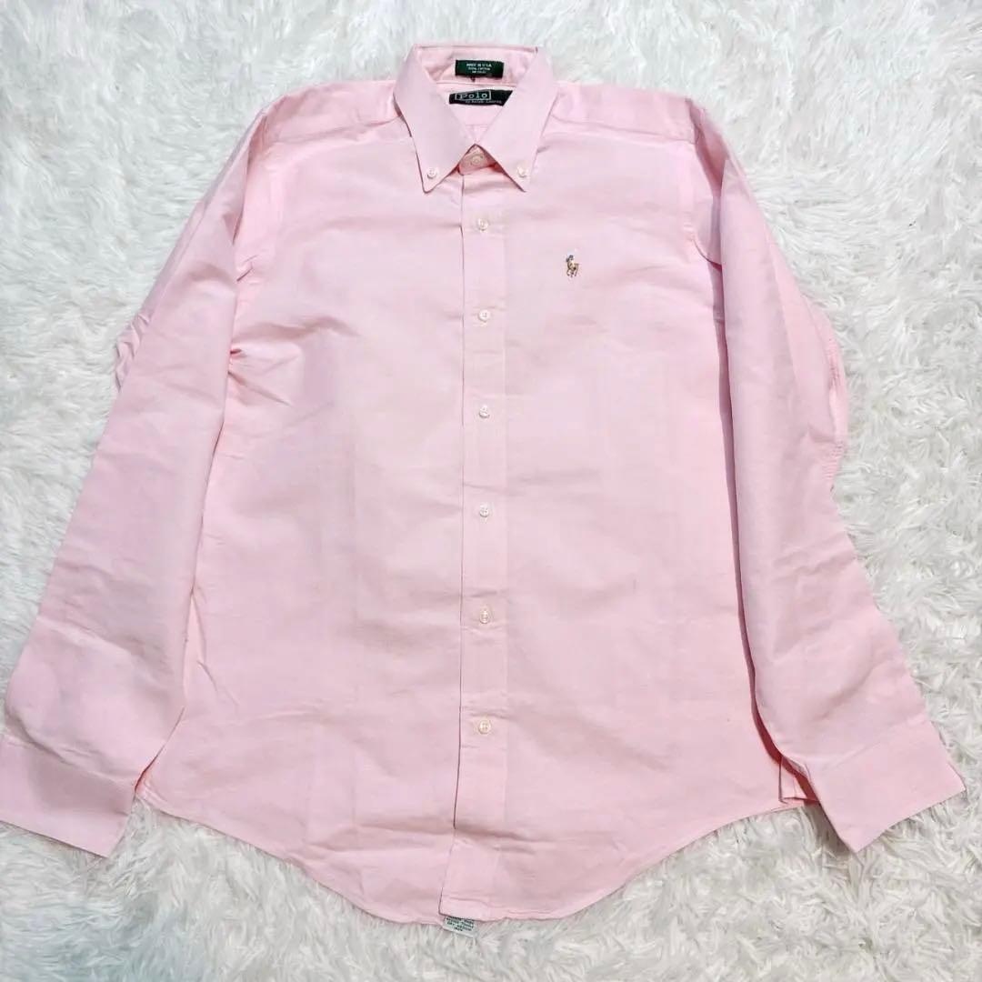 緑タグ 80s ポロラルフローレン 長袖 シャツ ポニー刺繡 ピンクM・Polo By Ralph Lauren
