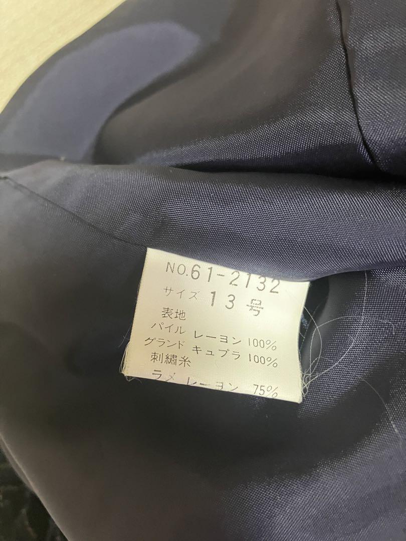 LE GRANDY レグランディ ジャケット ベルベット ノーカラー 13号 紺