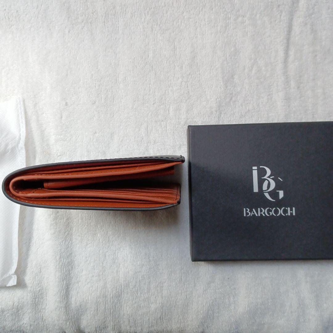 イタリア製【本革】牛革BARGOOCH 二つ折り財布 ブラック、完全新品未使用品