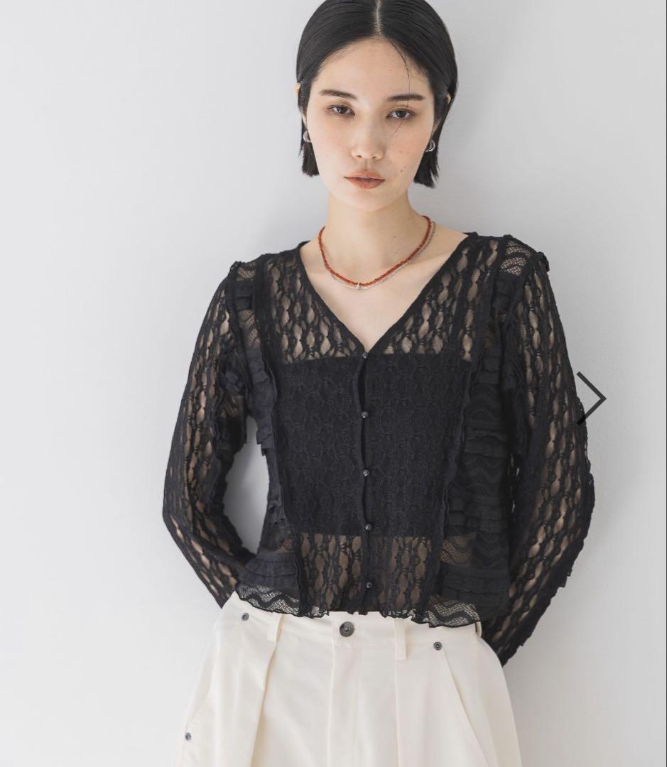 【新品】JEANASIS（ジーナシス）パッチワークレースVブラウス　ブラック