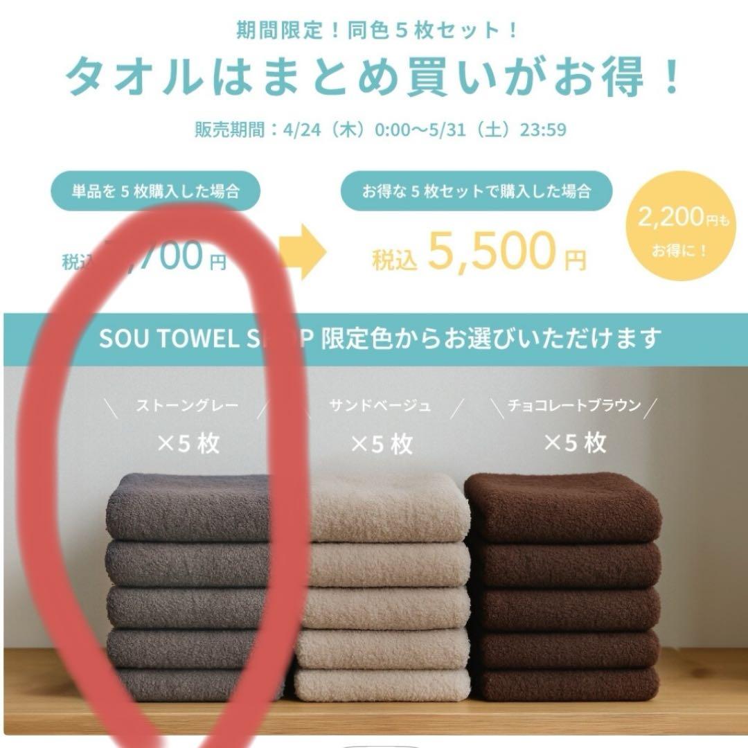 バスタオル卒業宣言 ストーングレー 5枚セット