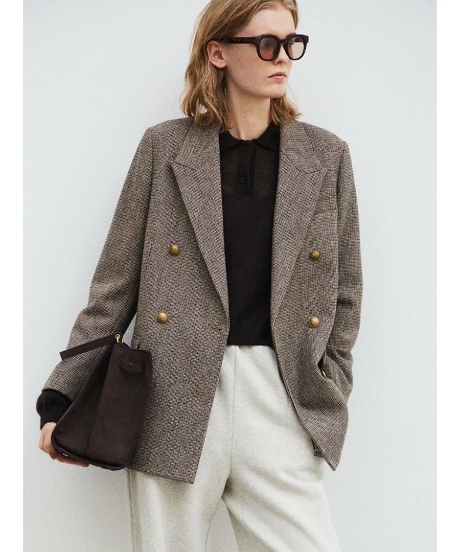 【新品・今期】Mila Owen チェック金釦 ダブルブレスト ロングブレザー