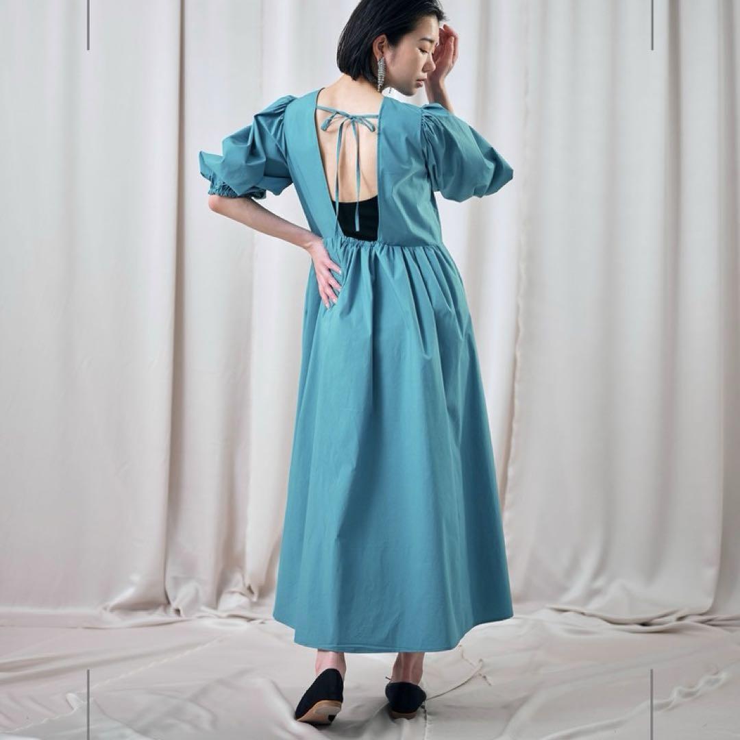 slobe habi スローブ　タフタジャガードドレス　ターコイズブルー