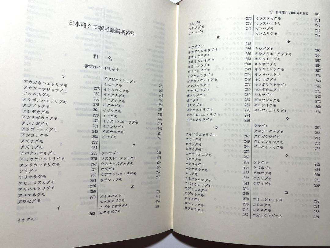 クモの学名と和名➖その語源と解説➖ 1990年初版本